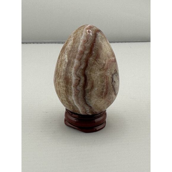 Stunning Banded Agate Onyx Egg Crystal Formations W/ Stand 2.5" Cream Browns - Picture 3 of 9